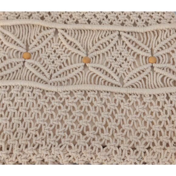 Vintage 70s Beaded Macrame Handbag Small Fringe Boho Hippie Festival Purse 10x10 - Picture 3 of 5